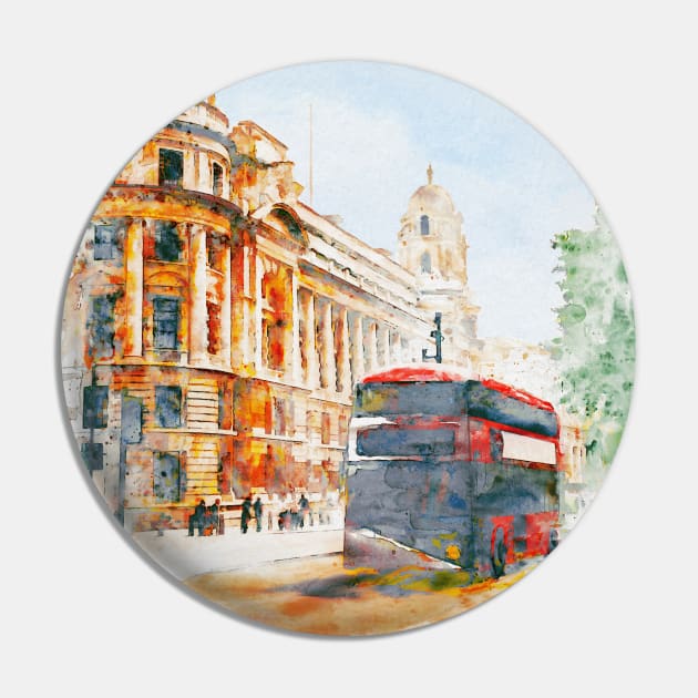 London Cityscape - Double Decker Bus By The Whitehall Building Pin by Marian Voicu