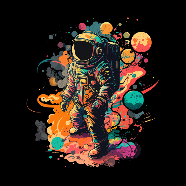 Astronaut in Space Colorful Vibrant Psychedelic by K3rst