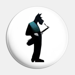 Blue Scottish Terrier Saxophonist Pin