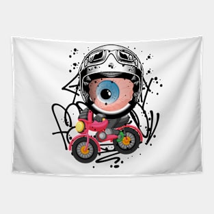 Monster Eye with Pink Scooter Graffiti Tapestry