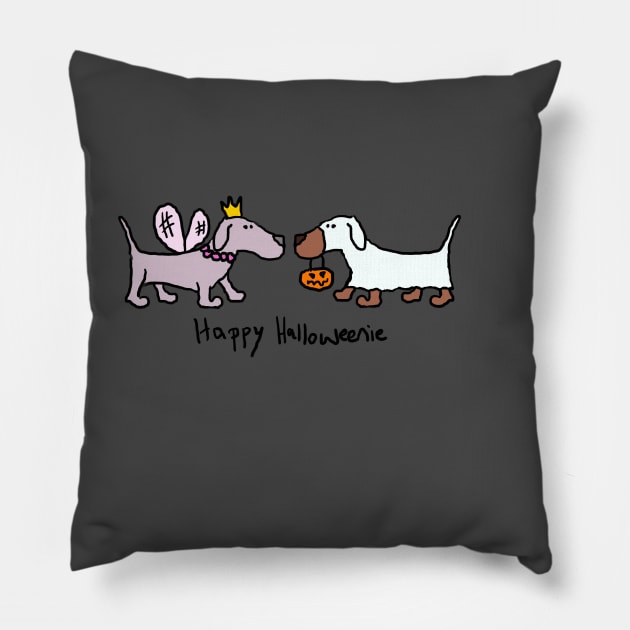 Happy Halloweenie Halloween Dachshunds Pillow by MoPaws