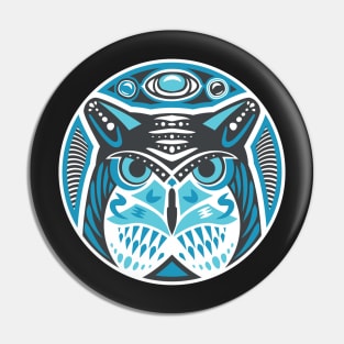 Owl Shamanic Animal Emblem - Grey Blue Pin