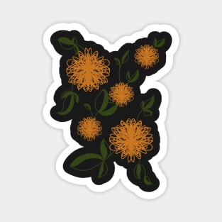 Vintage Autumn Flower Pattern Over Black Magnet