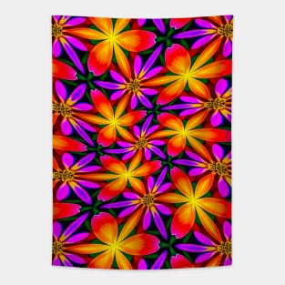 Bright Orange Flower Pattern Tapestry