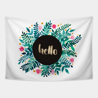 Hello flowers and branches - green and pink Tapestry