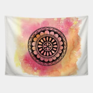 Hand Drawn Watercolor Mandala Red and Orange Tapestry