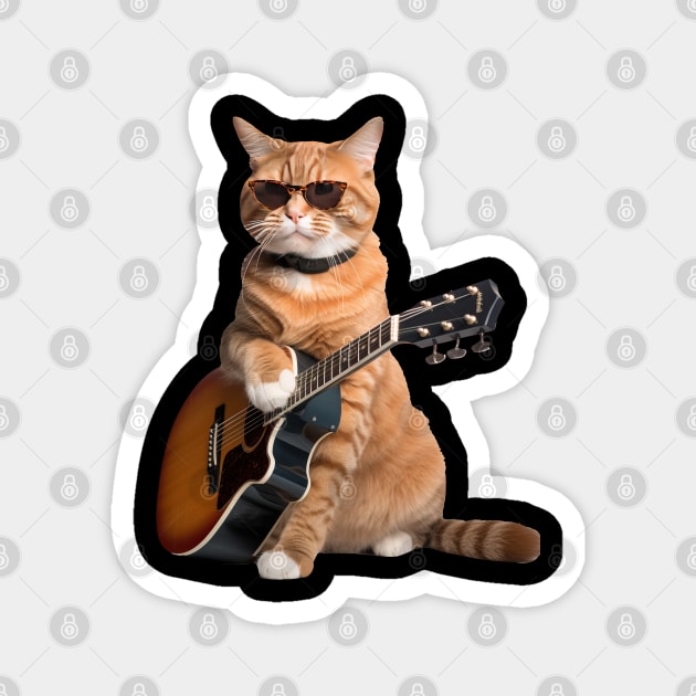 CAT playing Guitar Magnet by EVCO Smo