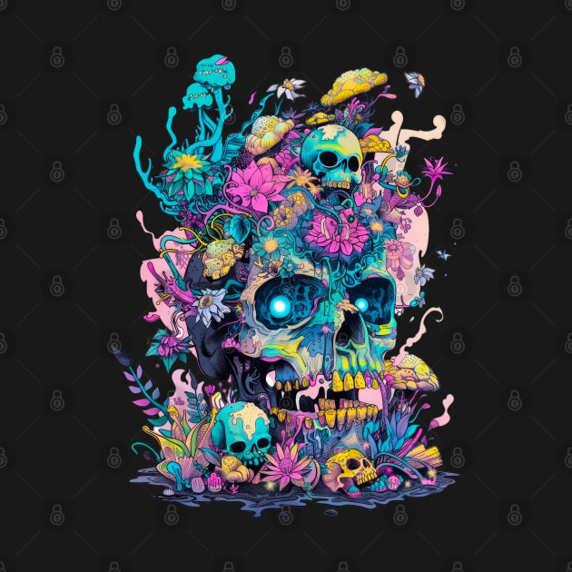 Neon occult Halloween, day of the dead, skull design. by DEGryps