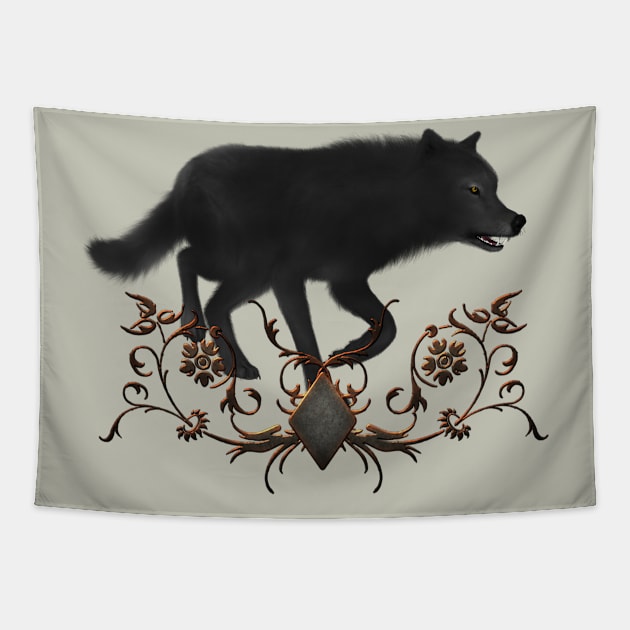 Awesome black wolf Tapestry by Nicky2342