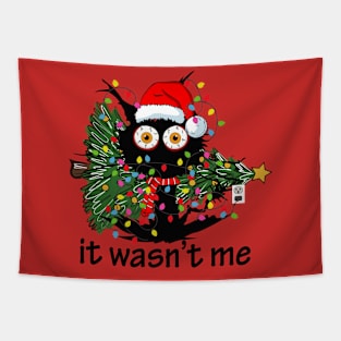 It Wasn't Me Funny Saying Christmas Tree And Cat Xmas Gift Tapestry