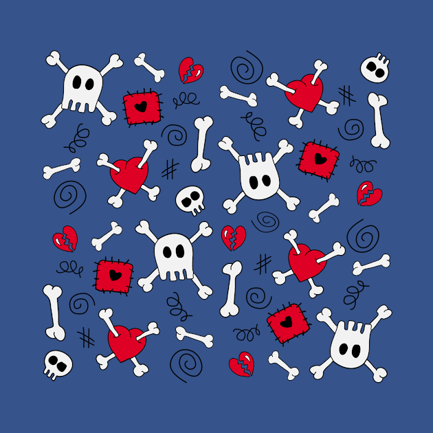 Skulls And Bones and Broken Hearts Doodles by Blue Planet Boutique