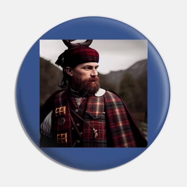 Scottish Highlander in Clan Tartan Pin by Grassroots Green