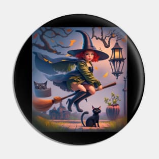 funny witch with a black cat Pin