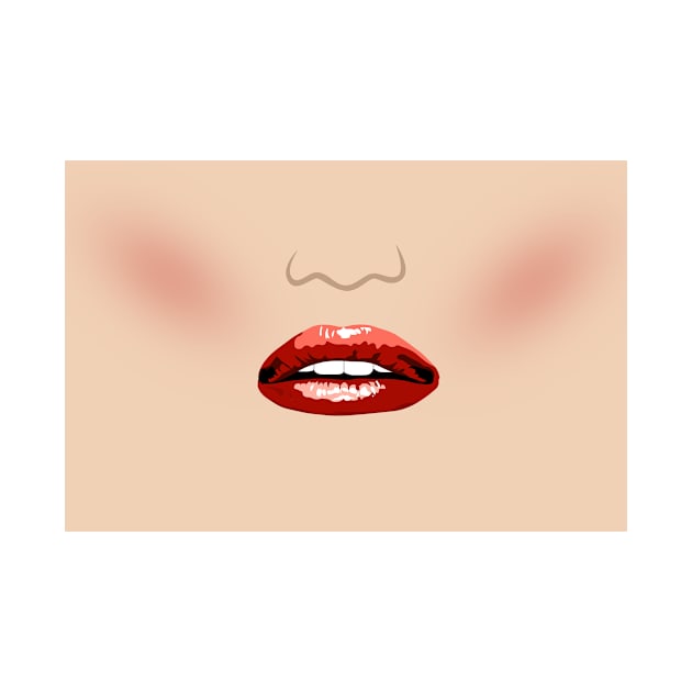 Illustration of Beautiful Caucasian Woman's Full, Red Lips and Smile Face Mask by Art by Big Al