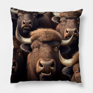 Bison Buffalo Wild Nature Funny Happy Humor Photo Selfie Pillow