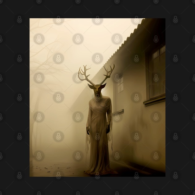 Scary Horned Halloween Demon: Outside My Bedroom Window on a Dark Background by Puff Sumo