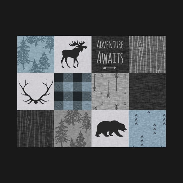 Adventure Awaits Patchwork - Blue, Grey and Black by SugarPineDesign