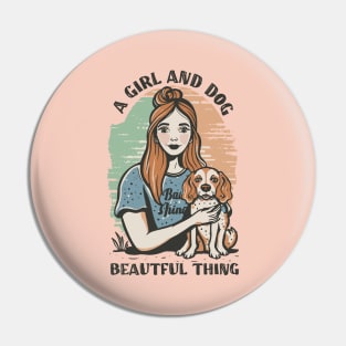 a girl and dog t-shirt Pin