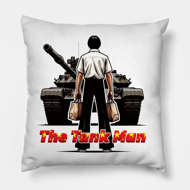 Tank Man Pillow by Rawlifegraphic