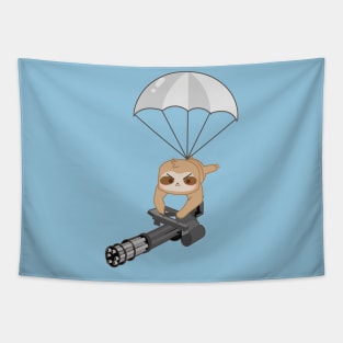 Spy Sloth with Gatling guns Tapestry