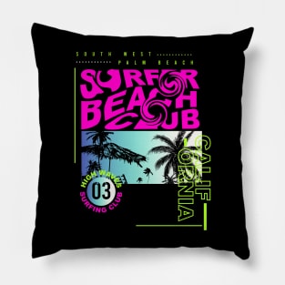 Surfer Beach Club California typography Pillow