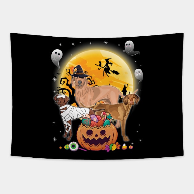 Vizsla Dog Mummy Witch Moon Ghosts Happy Halloween Thanksgiving Merry Christmas Day Tapestry by joandraelliot