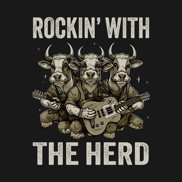 Rockin With The Herd Guitar Cow Band Fun by Foxxy Merch