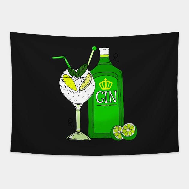 Gin and Tonic Gin o'Clock Cocktail Glass Tapestry by HotHibiscus