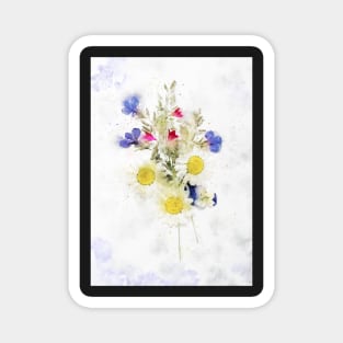 Pressed flowers in a display - Watercolour painting Magnet