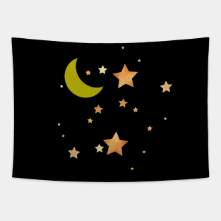 Cute Crescent Moon and Stars in the Sky Tapestry