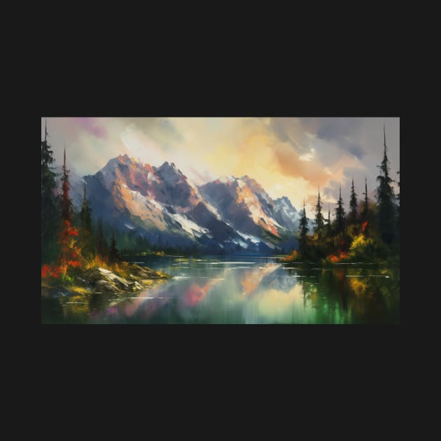 Majestic Peaks and Serene Lakes: A Vibrant Mountain Landscape Oil Painting #1 by AntielARt