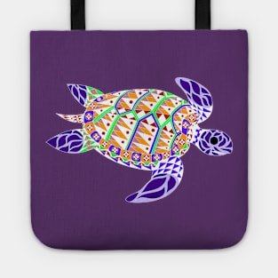 purple kawaii mexican caribbean carey turtle tortoise in ecopop floral wallpaper Tote