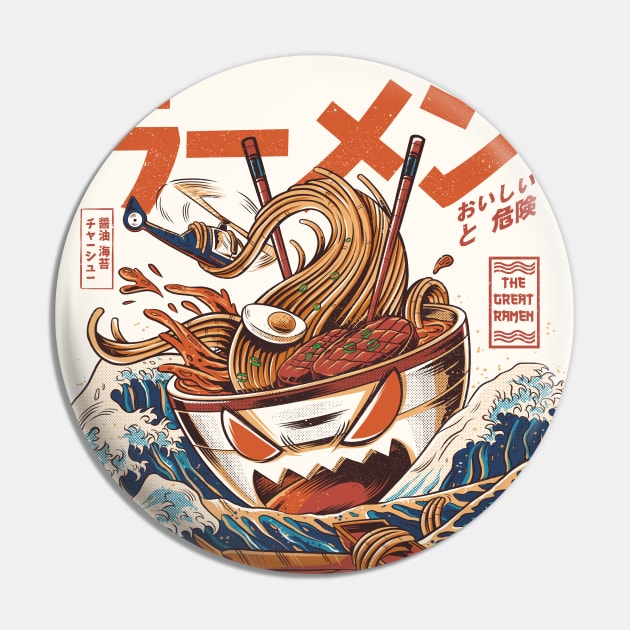 Great Ramen off Kanagawa - Great Wave Pin by Ilustrata