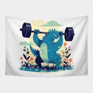 dino lifting weight Tapestry