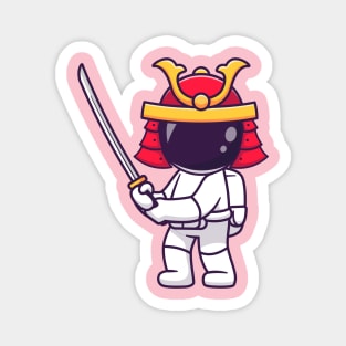 Cute Astronaut Samurai Warrior Holding Sword Cartoon Magnet