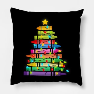 Teacher Crayon Christmas Tree Lights Student School Xmas Pillow