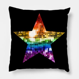 Rainbow Disco Ball Star Pillow