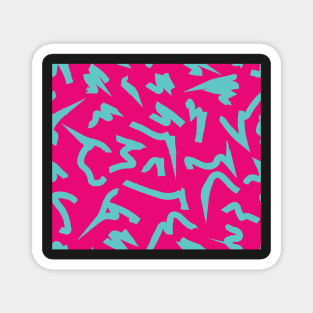 Dopamine Hot Pink and Teal Blue Bright Retro 80's Eighties Abstract Scribble Magnet