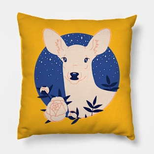 White Doe with Peonies Pillow