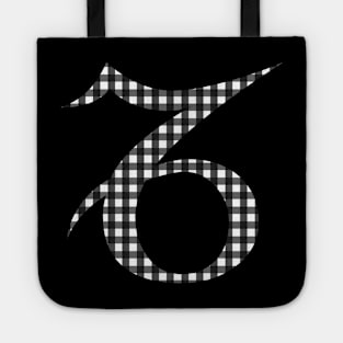 Capricorn Zodiac Horoscope Symbol in Black and White Gingham Pattern Tote