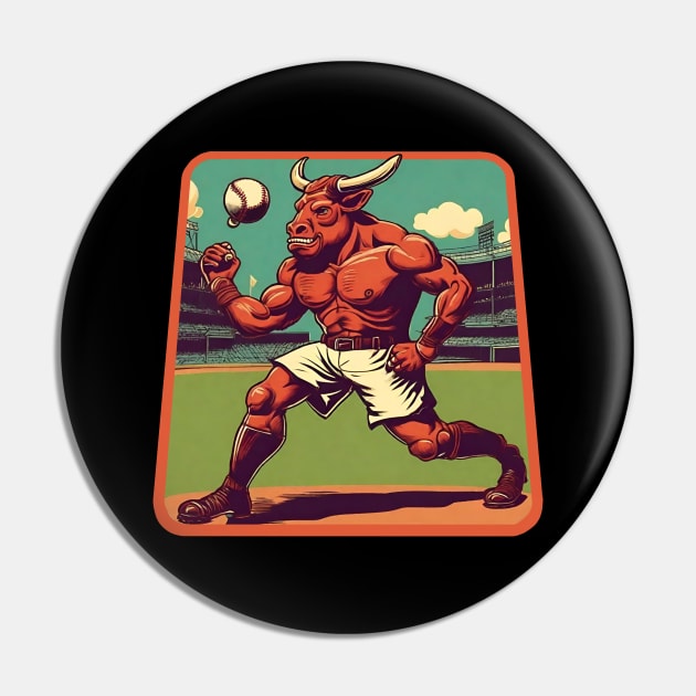 Minotaur Baseball Player Pin by Ilustradamus