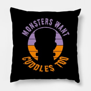 Monsters Want Cuddles Too Sunset Halloween Funny Pillow