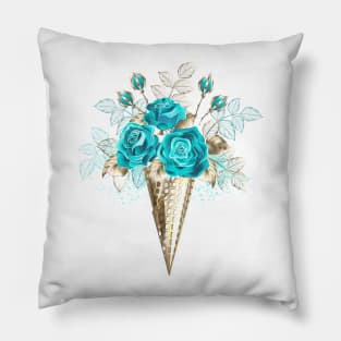 Waffle Cone with Turquoise Roses Pillow