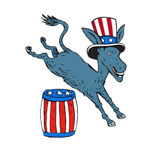 Democrat Donkey Mascot Jumping Over Barrel Cartoon T-Shirt