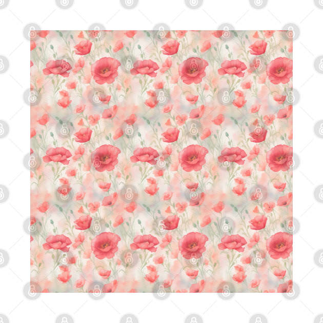 Watercolor Wild Poppy Flowers Pattern by Victoria's Store