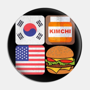 Korean American multicultural  flag and food: Kimchi and Burger Pin