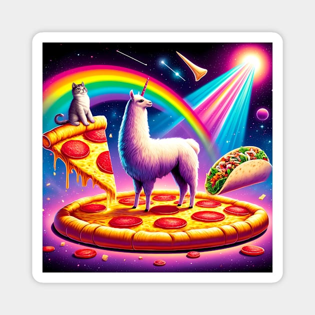 Funny Cool Llama Alpaca with Pizza and Cat Vibrant Magnet by logiamerch