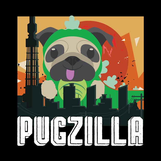 Pugzilla Funny Pug Dog Lover Gift for Halloween Gift by Tracy