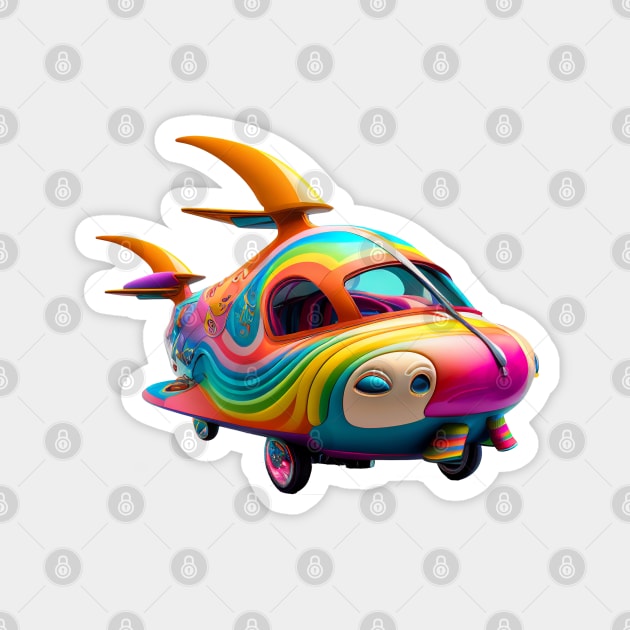 Fantasy Flying Car Funny Cute Rainbow Design for Kids Magnet by Pine Hill Goods