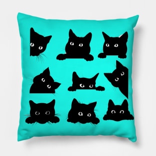 Cute Funny Black Cat in Different Positions Artwork Pillow